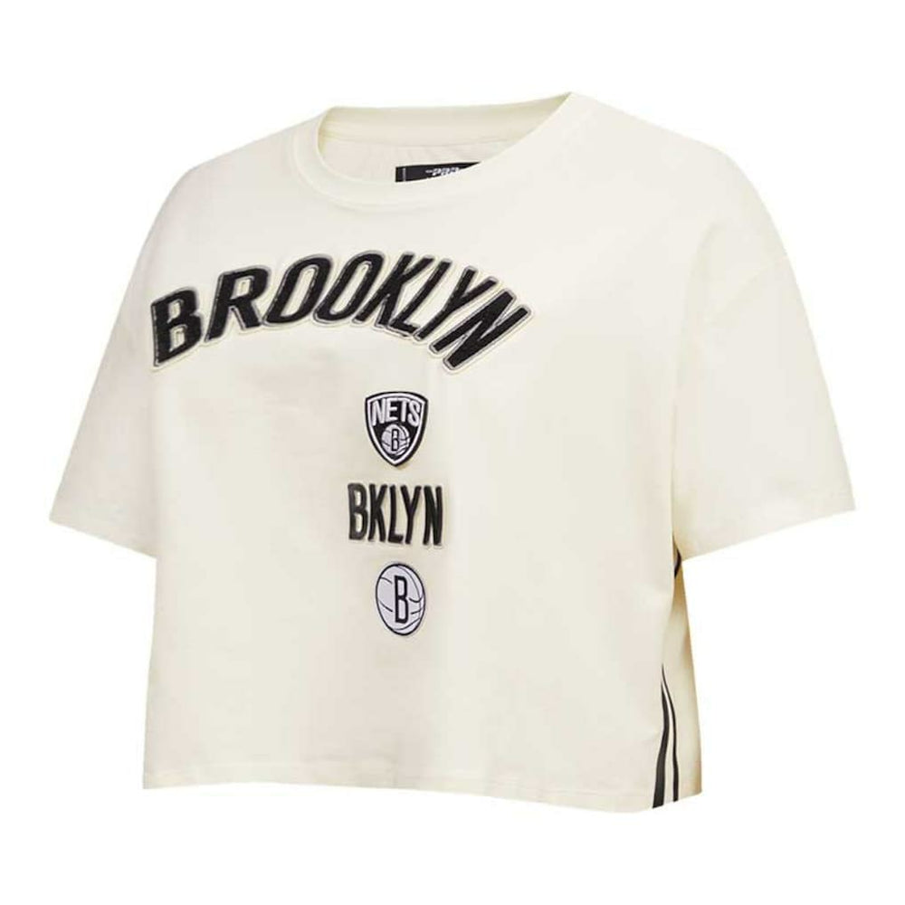 Brooklyn Nets Pro Standard Women's Retro Classic Cropped Boxy T-Shirt Cream - NBA