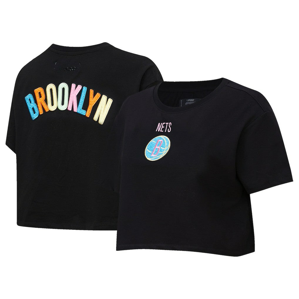 Brooklyn Nets Pro Standard Women's Washed Neon Cropped Boxy T-Shirt Black - NBA