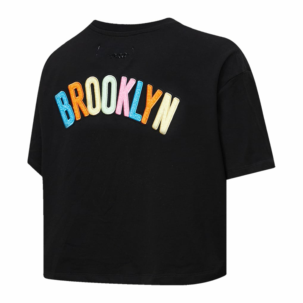 Brooklyn Nets Pro Standard Women's Washed Neon Cropped Boxy T-Shirt Black - NBA