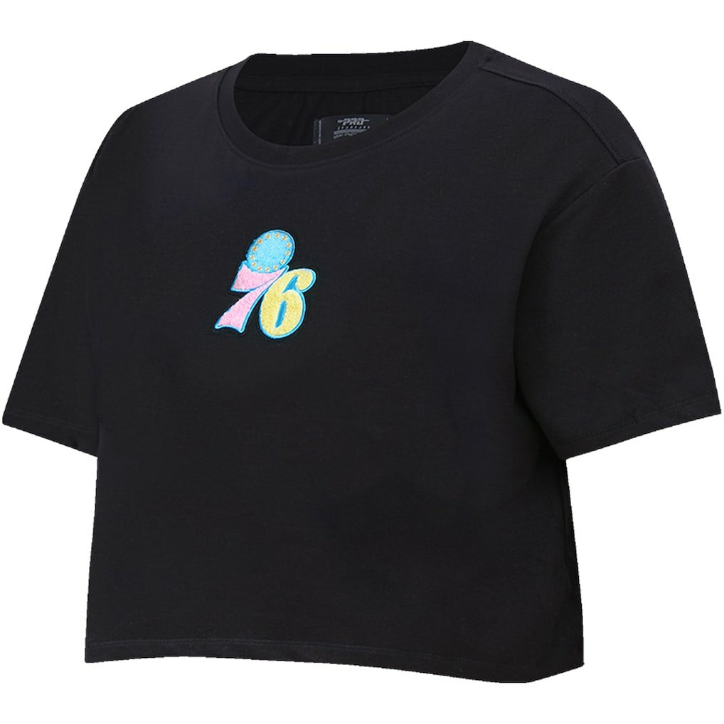 Philadelphia 76ers Pro Standard Women's Washed Neon Cropped Boxy T-Shirt Black - NBA