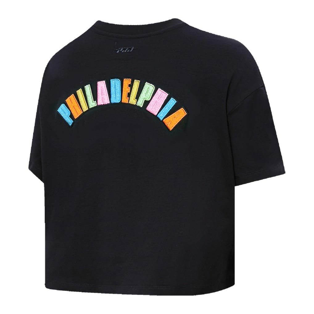 Philadelphia 76ers Pro Standard Women's Washed Neon Cropped Boxy T-Shirt Black - NBA
