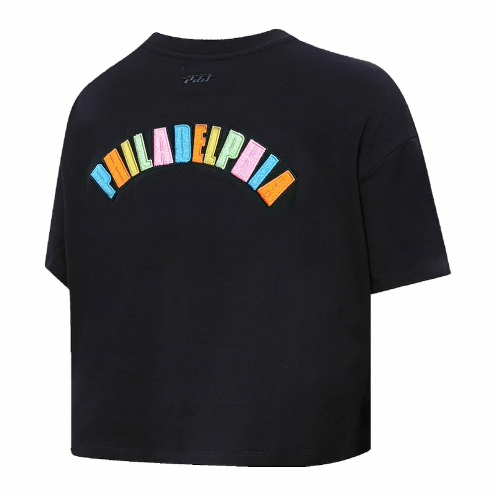 Philadelphia 76ers Pro Standard Women's Washed Neon Cropped Boxy T-Shirt Black - NBA