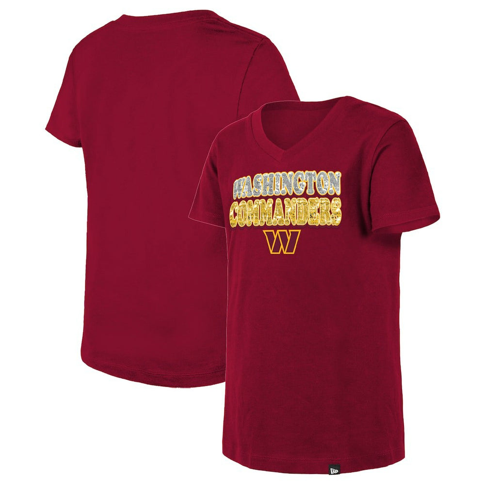 Washington Commanders New Era Girls Youth Reverse Sequin V-Neck T-Shirt Burgundy | NFL