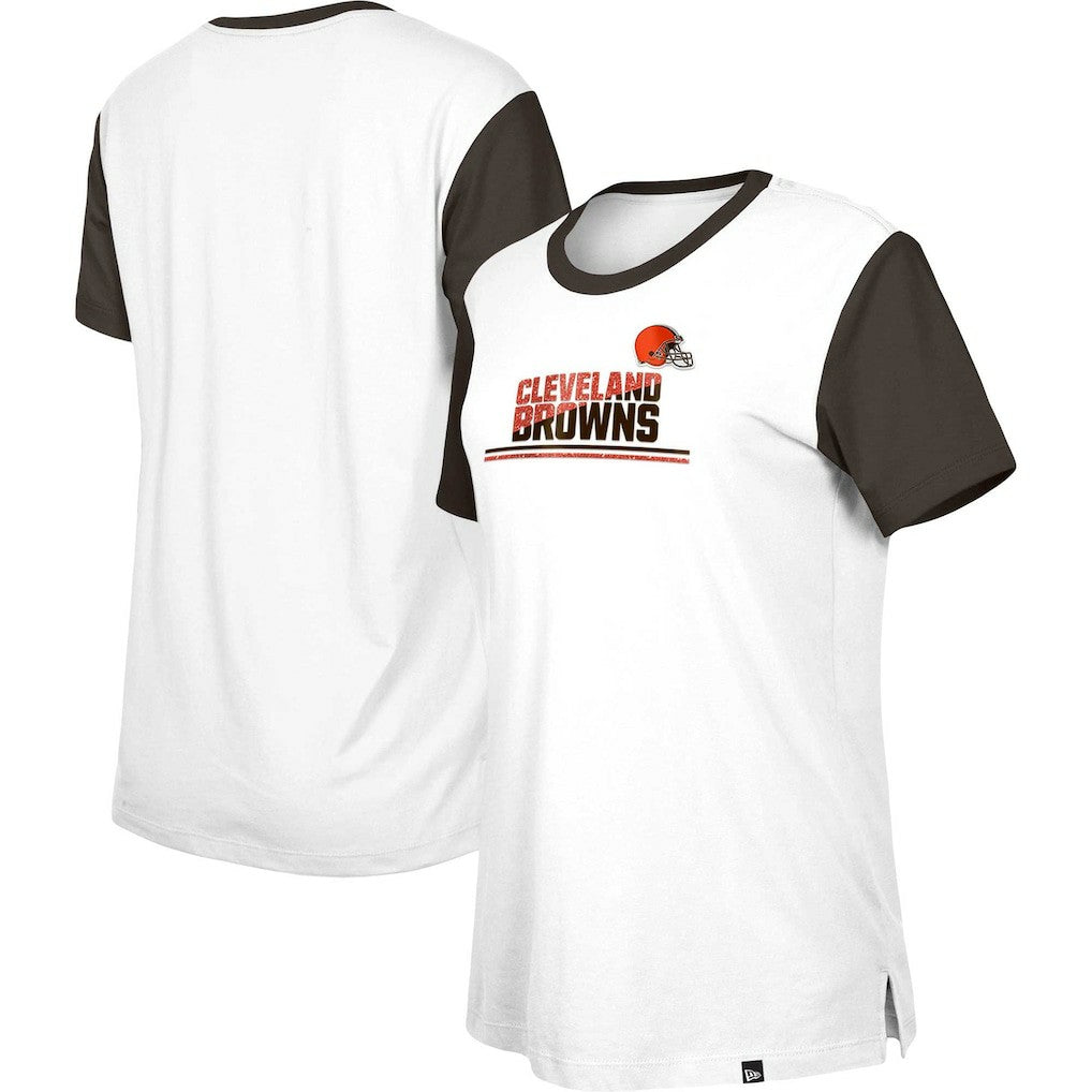 Cleveland Browns New Era Women's Third Down Colorblock T-Shirt White/Brown | NFL