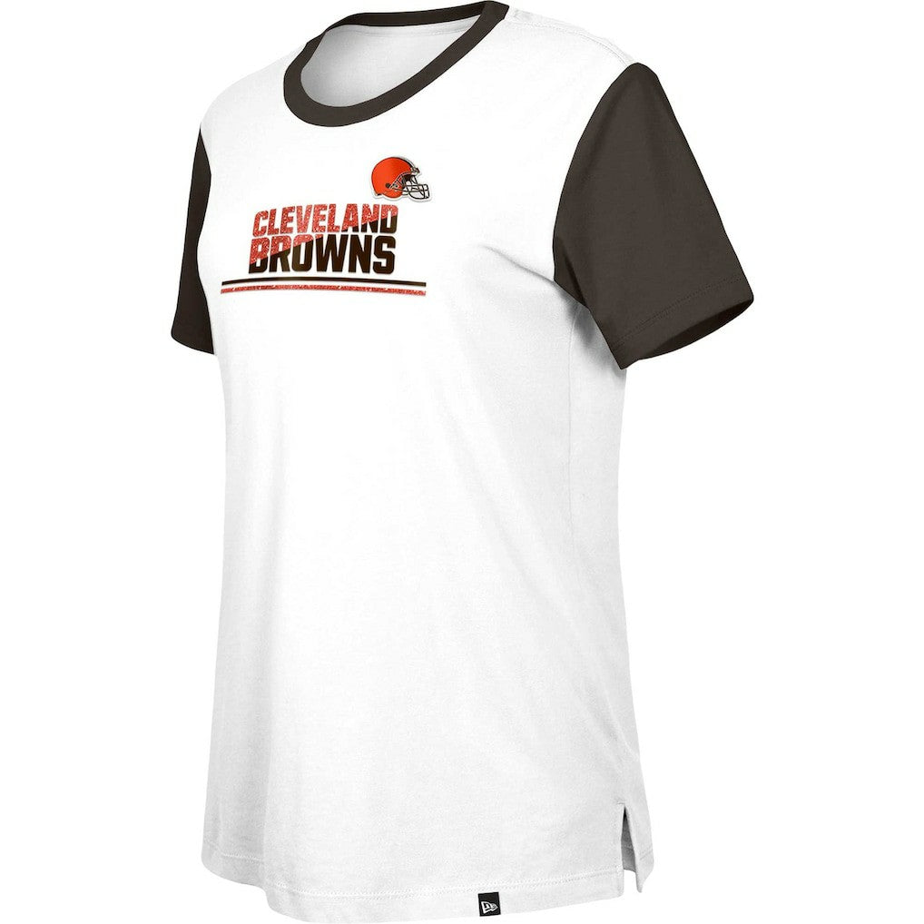 Cleveland Browns New Era Women's Third Down Colorblock T-Shirt White/Brown | NFL