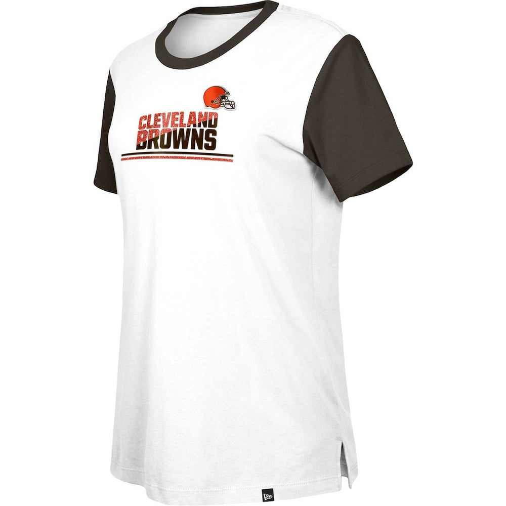 Cleveland Browns New Era Women's Third Down Colorblock T-Shirt White/Brown | NFL