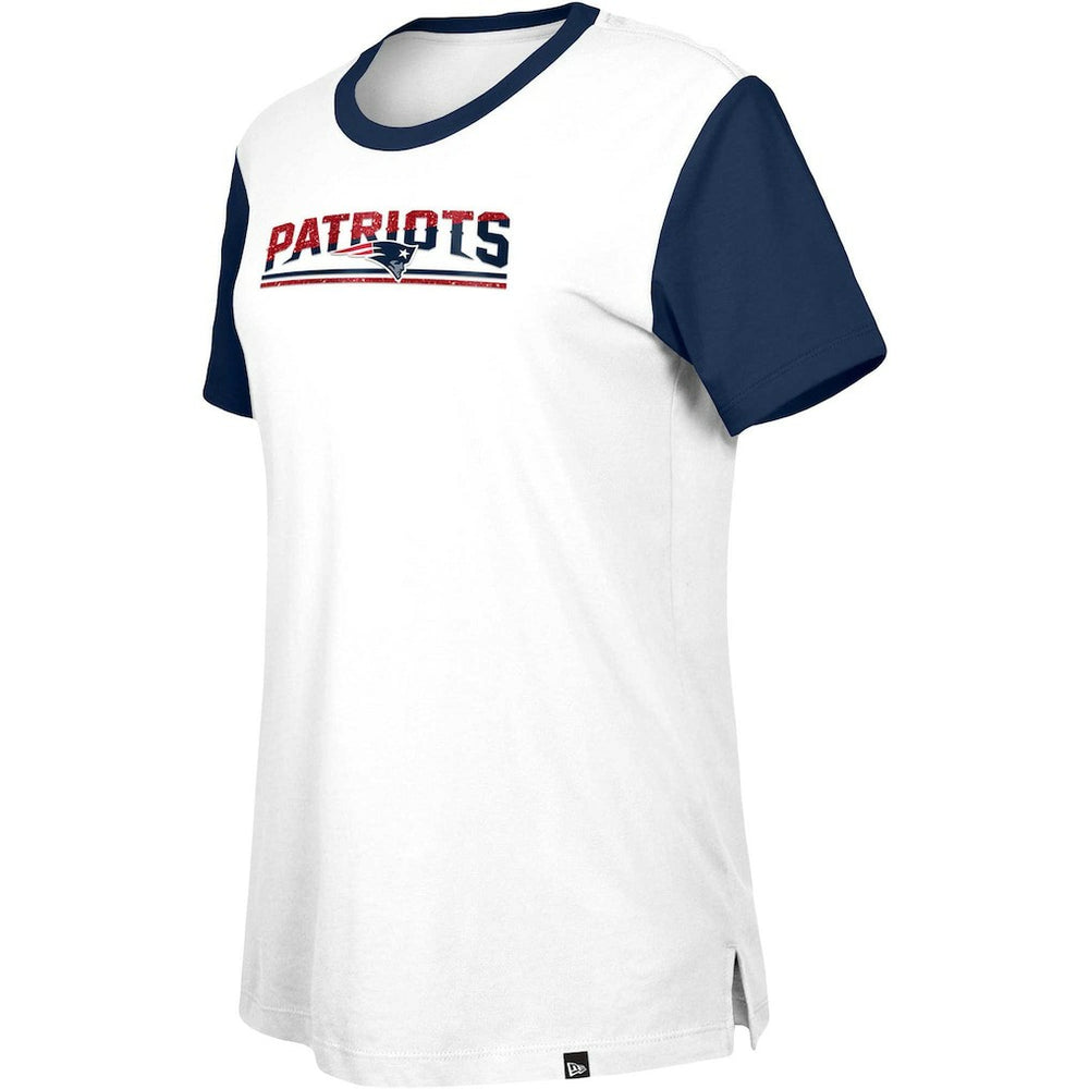 New England Patriots New Era Women's Third Down Colorblock T-Shirt White/Navy | NFL