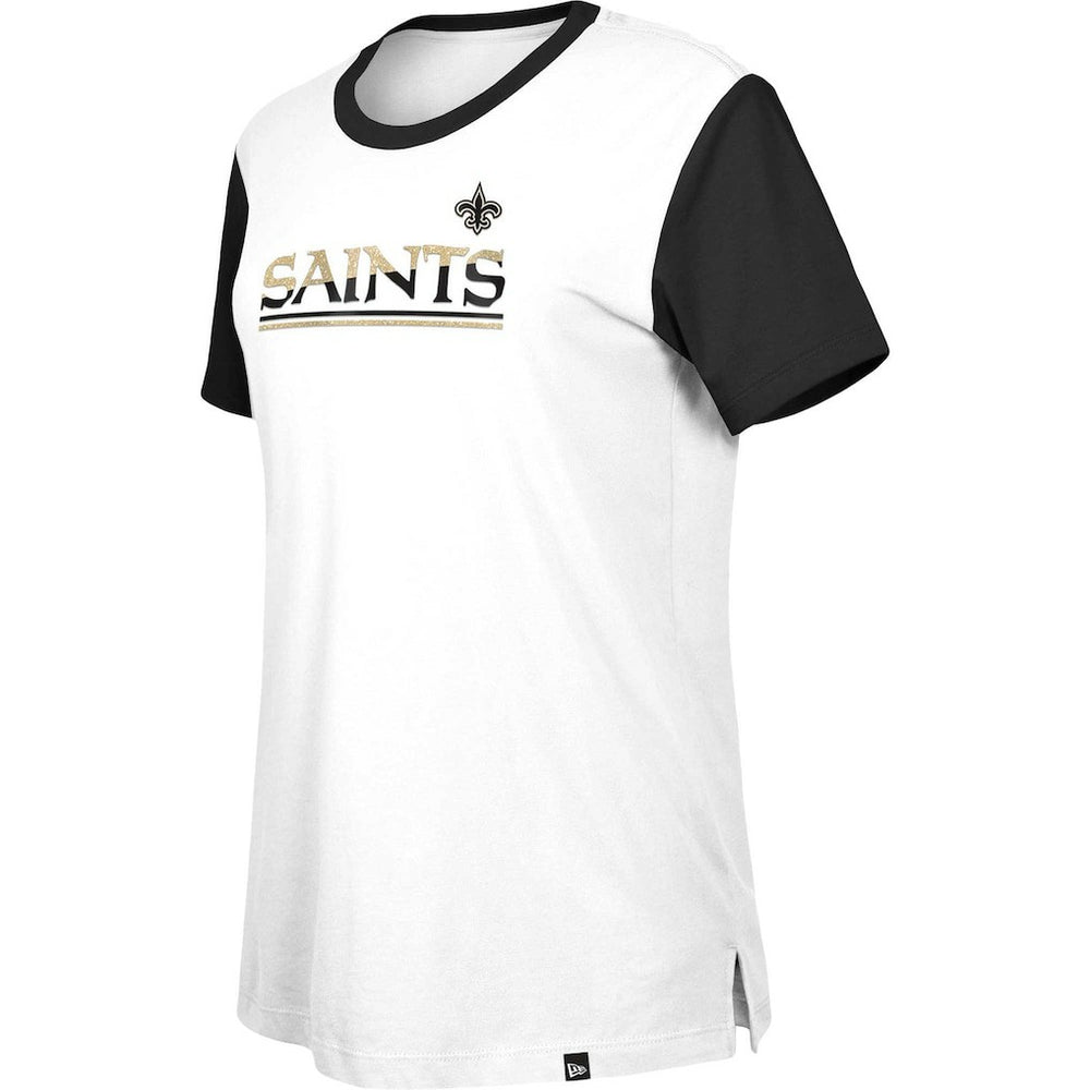 New Orleans Saints New Era Women's Third Down Colorblock T-Shirt White/Black | NFL