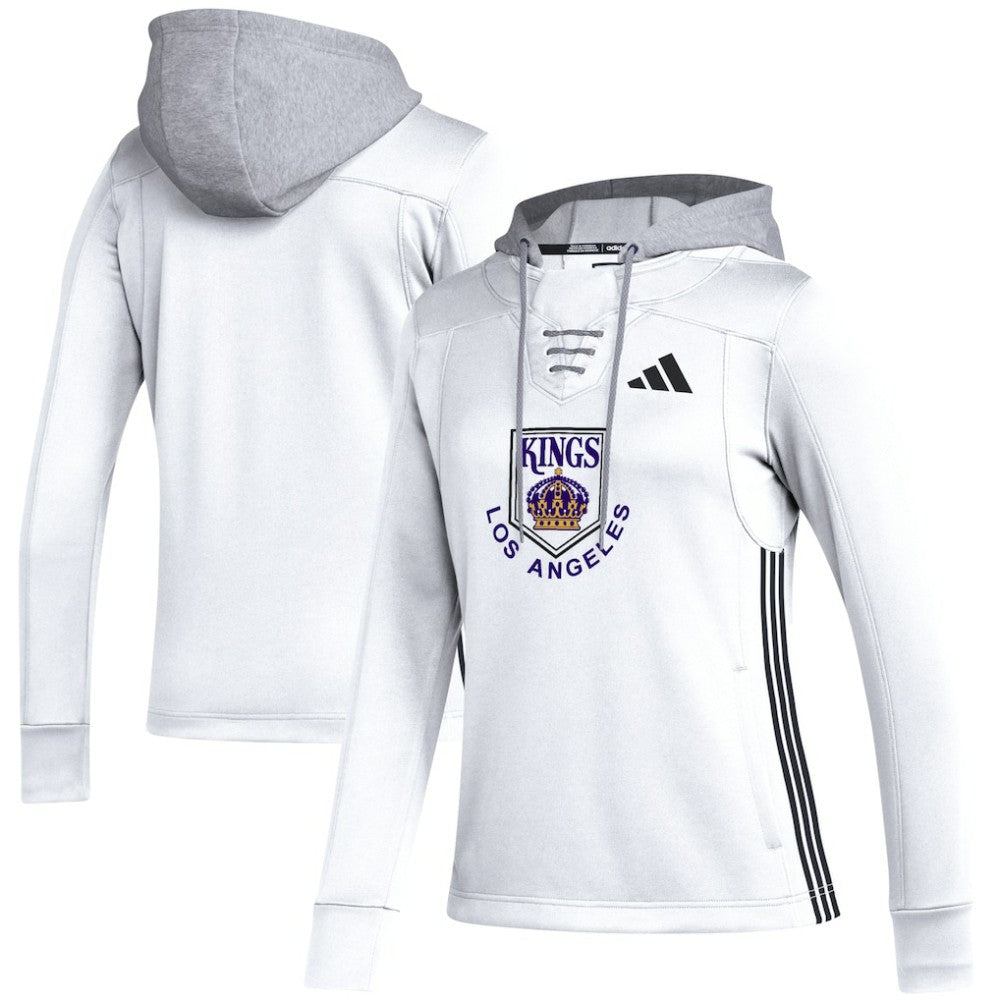Los Angeles Kings adidas Women's Refresh Skate Lace AEROREADY Pullover Hoodie - White - NHL