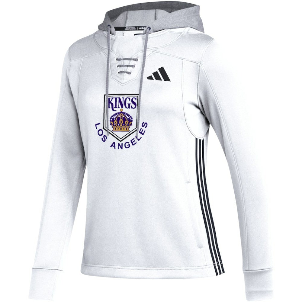Los Angeles Kings adidas Women's Refresh Skate Lace AEROREADY Pullover Hoodie - White - NHL