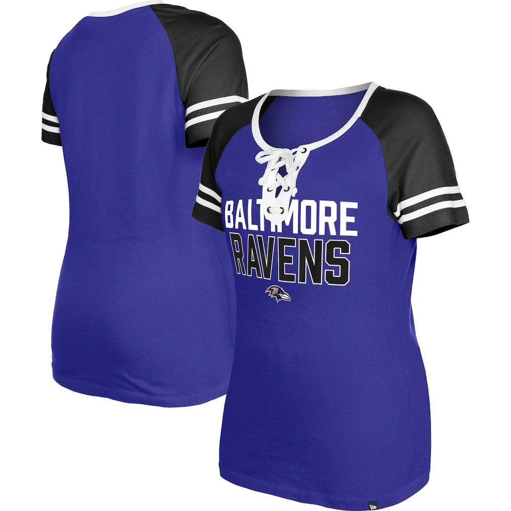 Baltimore Ravens New Era Women's Raglan Lace-Up T-Shirt Purple | NFL