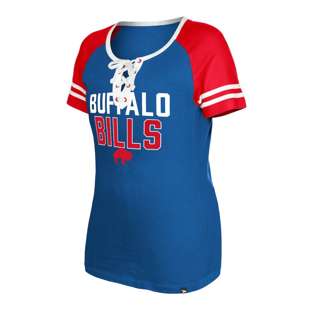 Buffalo Bills New Era Women's Throwback Raglan Lace-Up T-Shirt Royal | NFL
