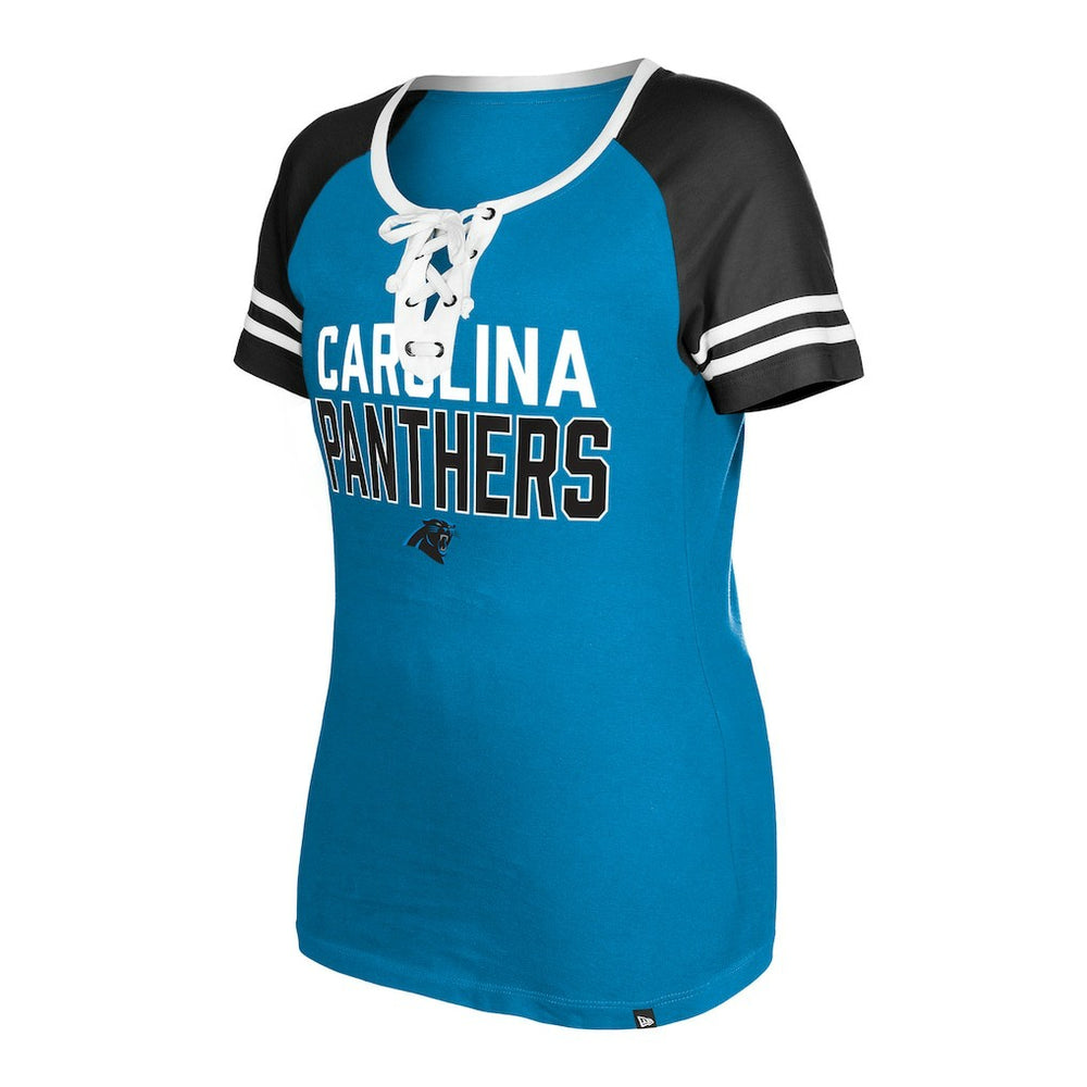 Carolina Panthers New Era Women's Raglan Lace-Up T-Shirt Blue | NFL