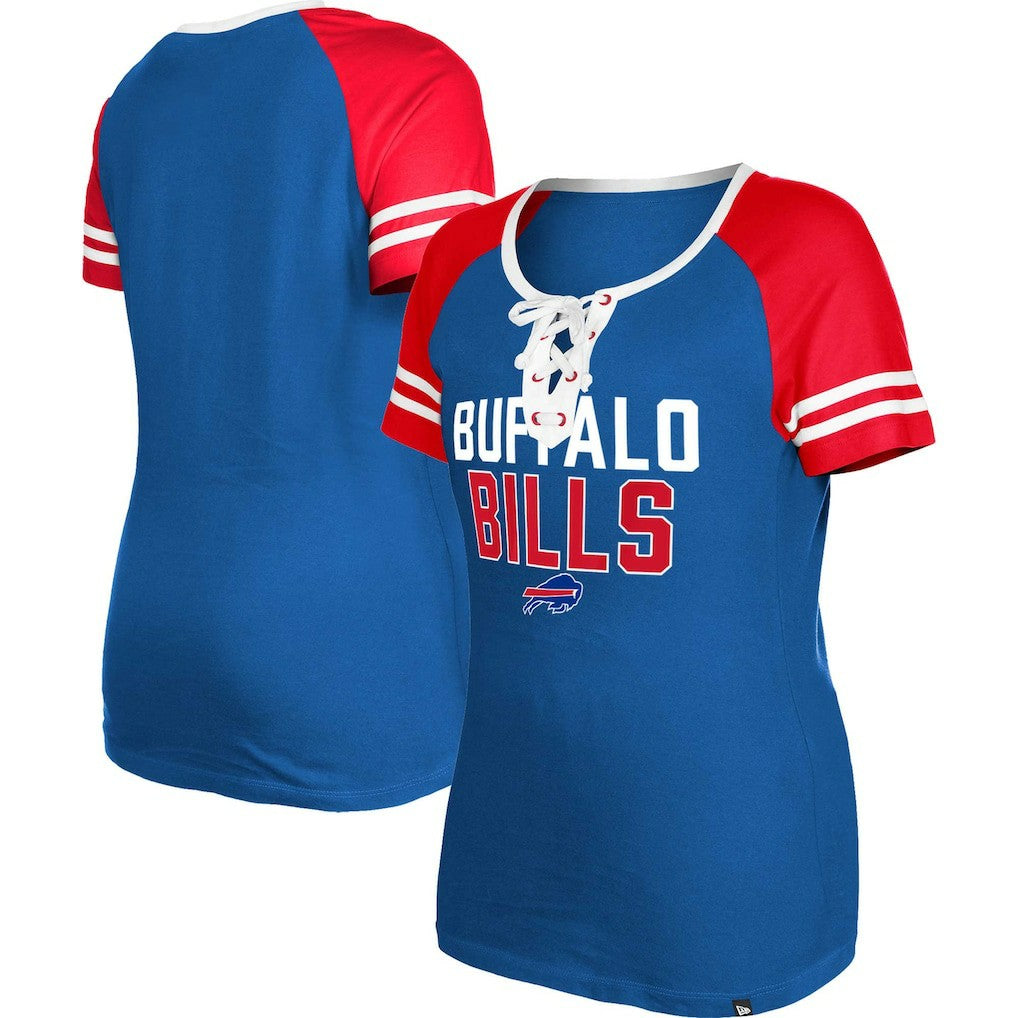 Buffalo Bills New Era Women's Raglan Lace-Up T-Shirt Royal | NFL