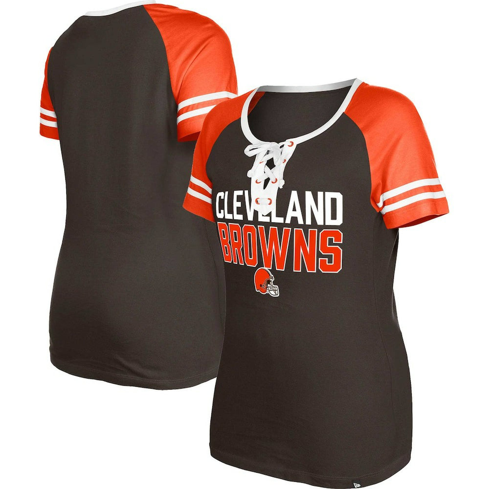 Cleveland Browns New Era Women's Raglan Lace-Up T-Shirt Brown | NFL