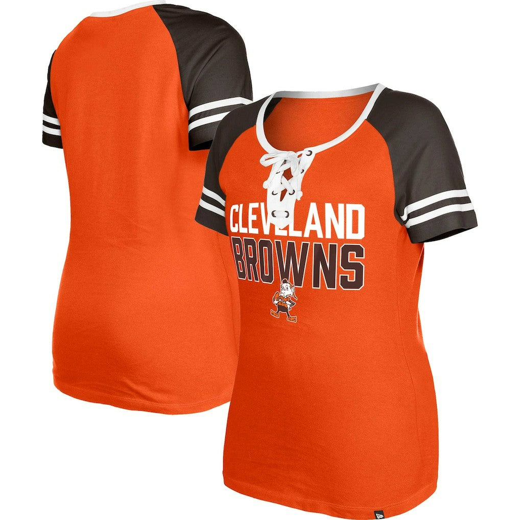 Cleveland Browns New Era Women's Throwback Raglan Lace-Up T-Shirt Orange | NFL