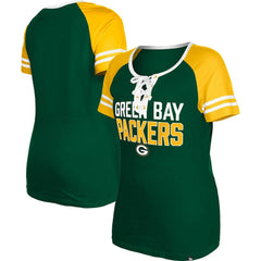 Green Bay Packers New Era Women's Raglan Lace-Up T-Shirt Green | NFL