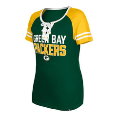 Green Bay Packers New Era Women's Raglan Lace-Up T-Shirt Green | NFL