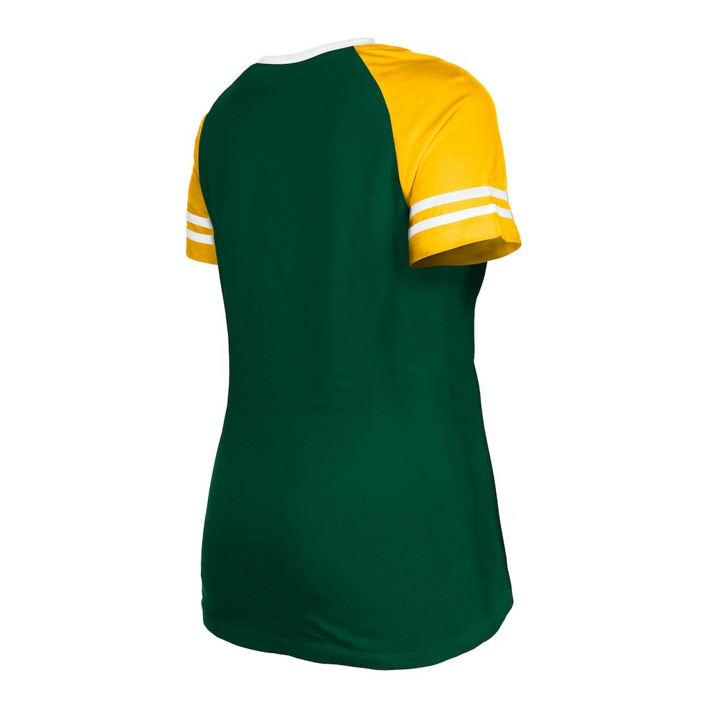 Green Bay Packers New Era Women's Raglan Lace-Up T-Shirt Green | NFL