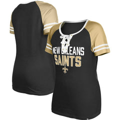 New Orleans Saints New Era Women's Raglan Lace-Up T-Shirt Black | NFL