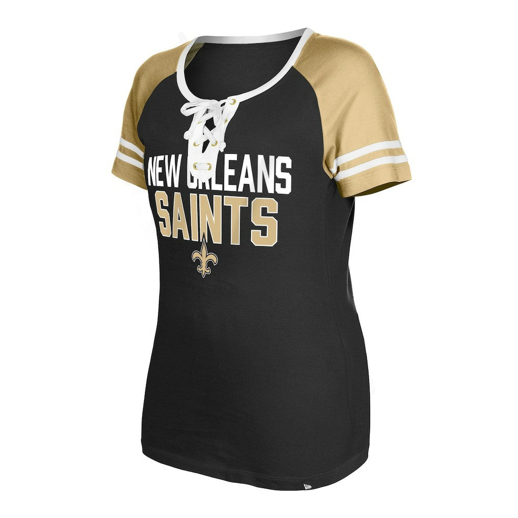 New Orleans Saints New Era Women's Raglan Lace-Up T-Shirt Black | NFL