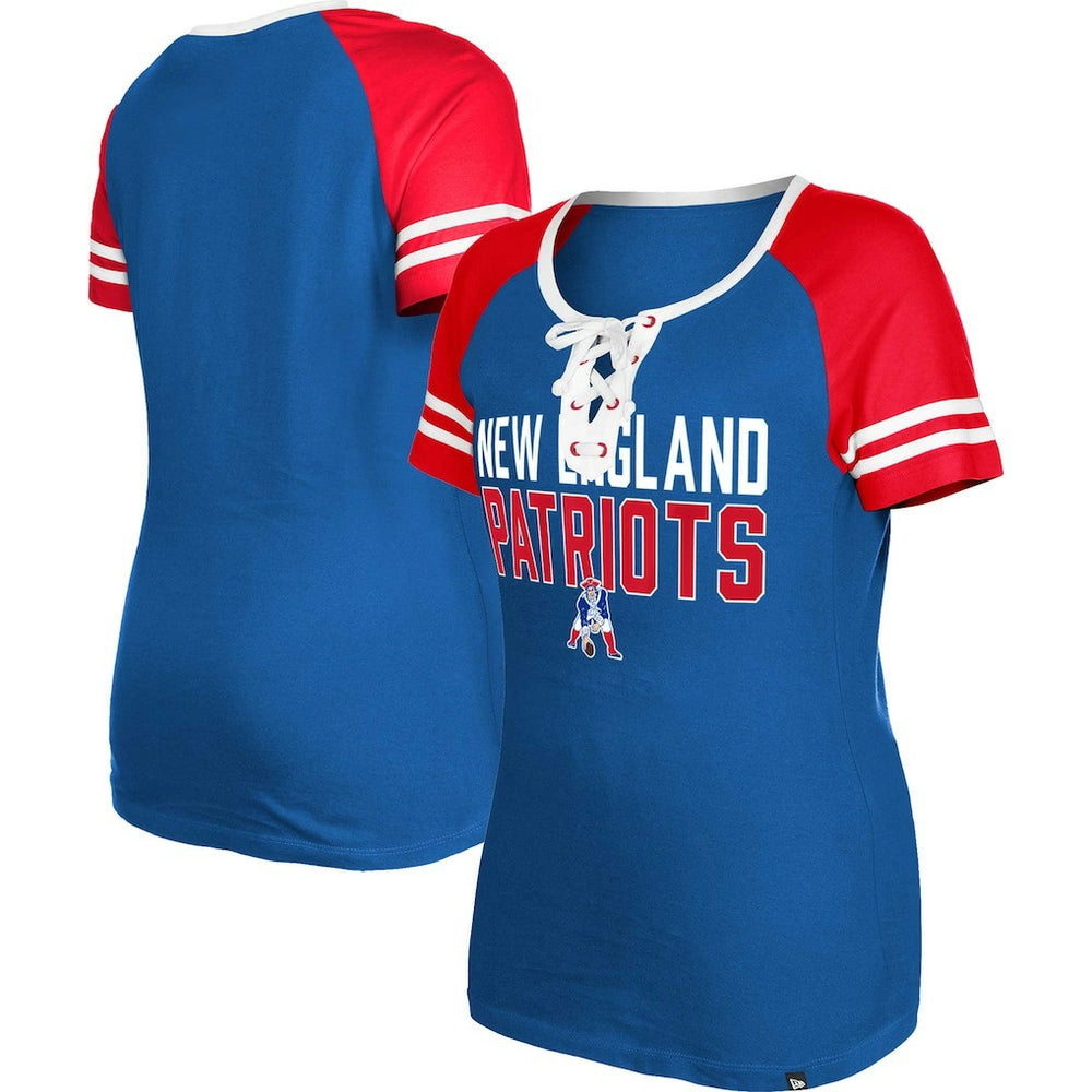 New England Patriots New Era Women's Throwback Raglan Lace-Up T-Shirt Royal | NFL