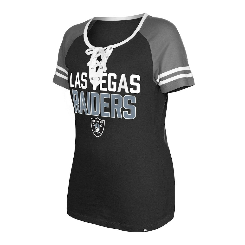 Las Vegas Raiders New Era Women's Raglan Lace-Up T-Shirt Black | NFL