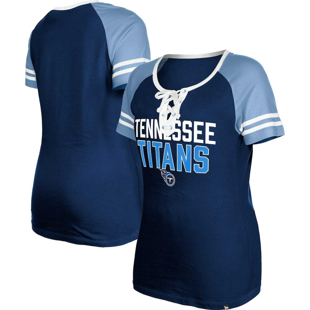 Tennessee Titans New Era Women's Raglan Lace-Up T-Shirt Navy | NFL