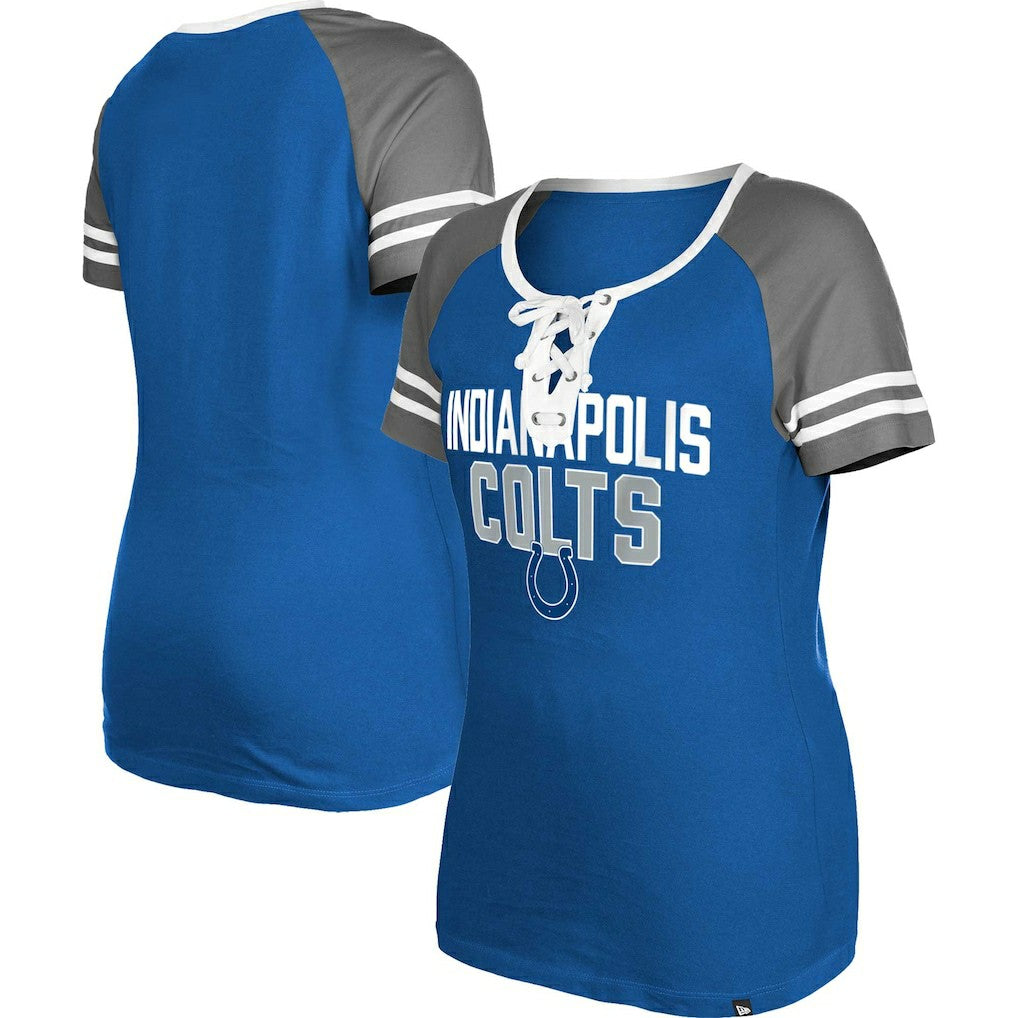 Indianapolis Colts New Era Women's Raglan Lace-Up T-Shirt Royal | NFL