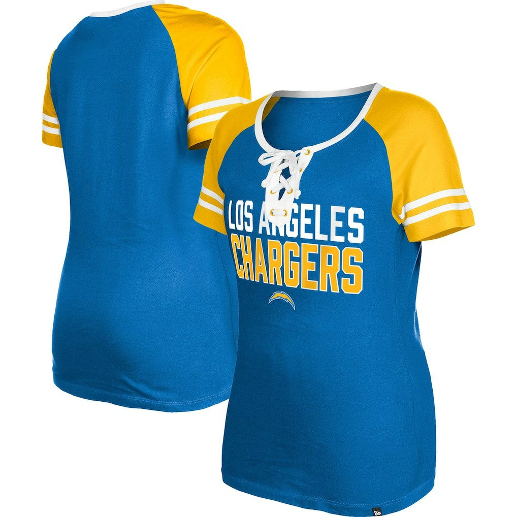 Los Angeles Chargers New Era Women's Raglan Lace-Up T-Shirt Powder Blue | NFL