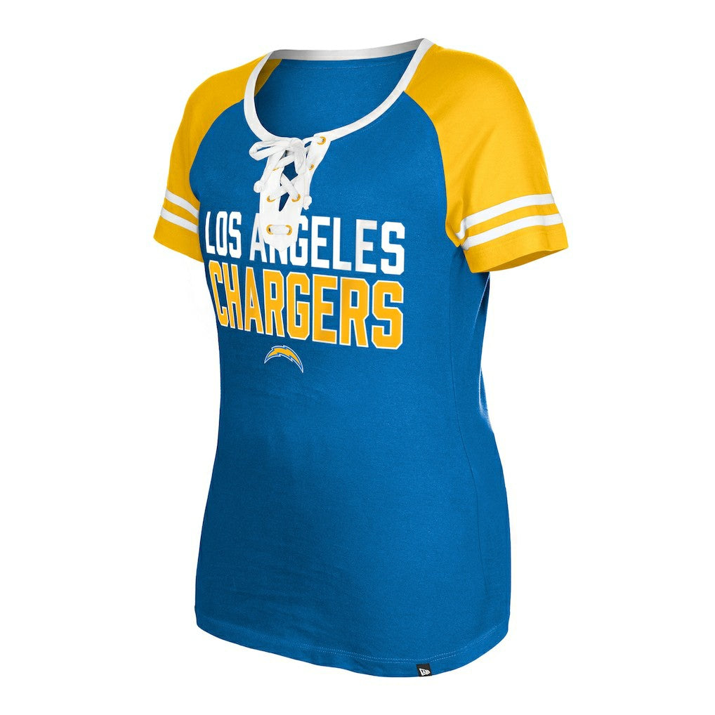 Los Angeles Chargers New Era Women's Raglan Lace-Up T-Shirt Powder Blue | NFL