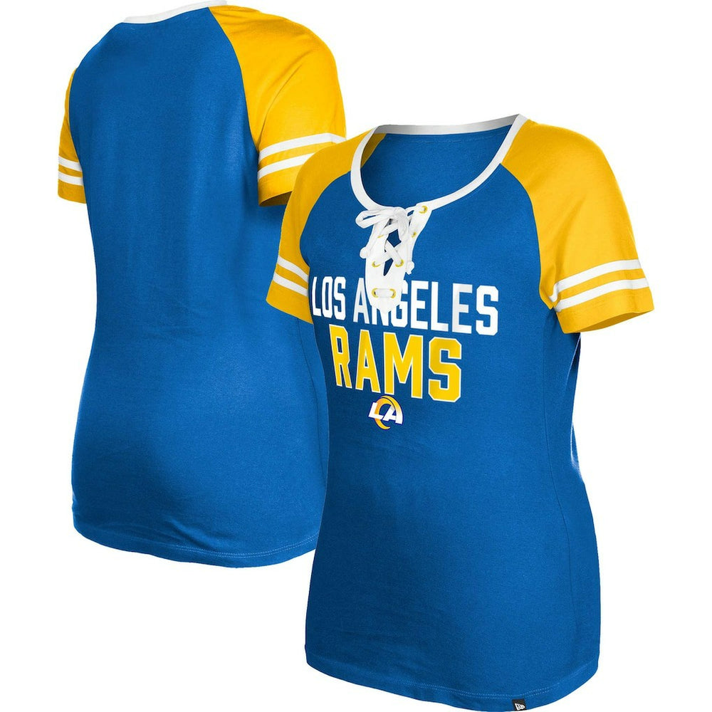 Los Angeles Rams New Era Women's Raglan Lace-Up T-Shirt Royal | NFL
