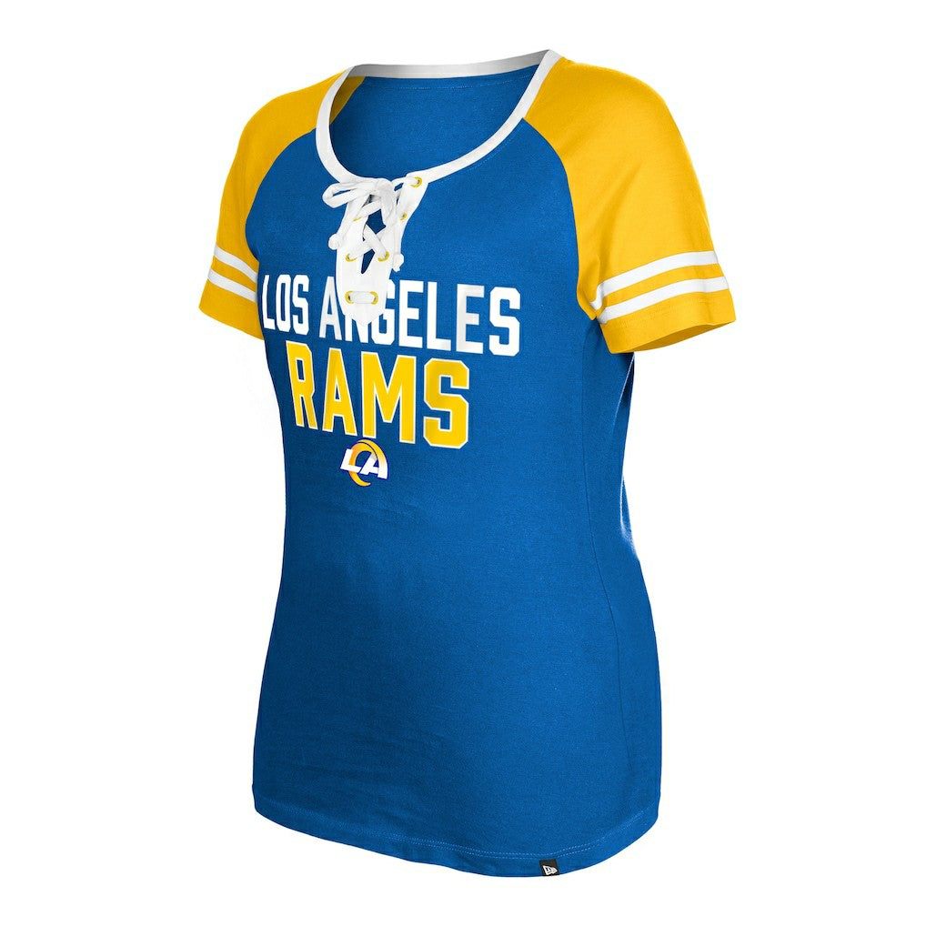 Los Angeles Rams New Era Women's Raglan Lace-Up T-Shirt Royal | NFL