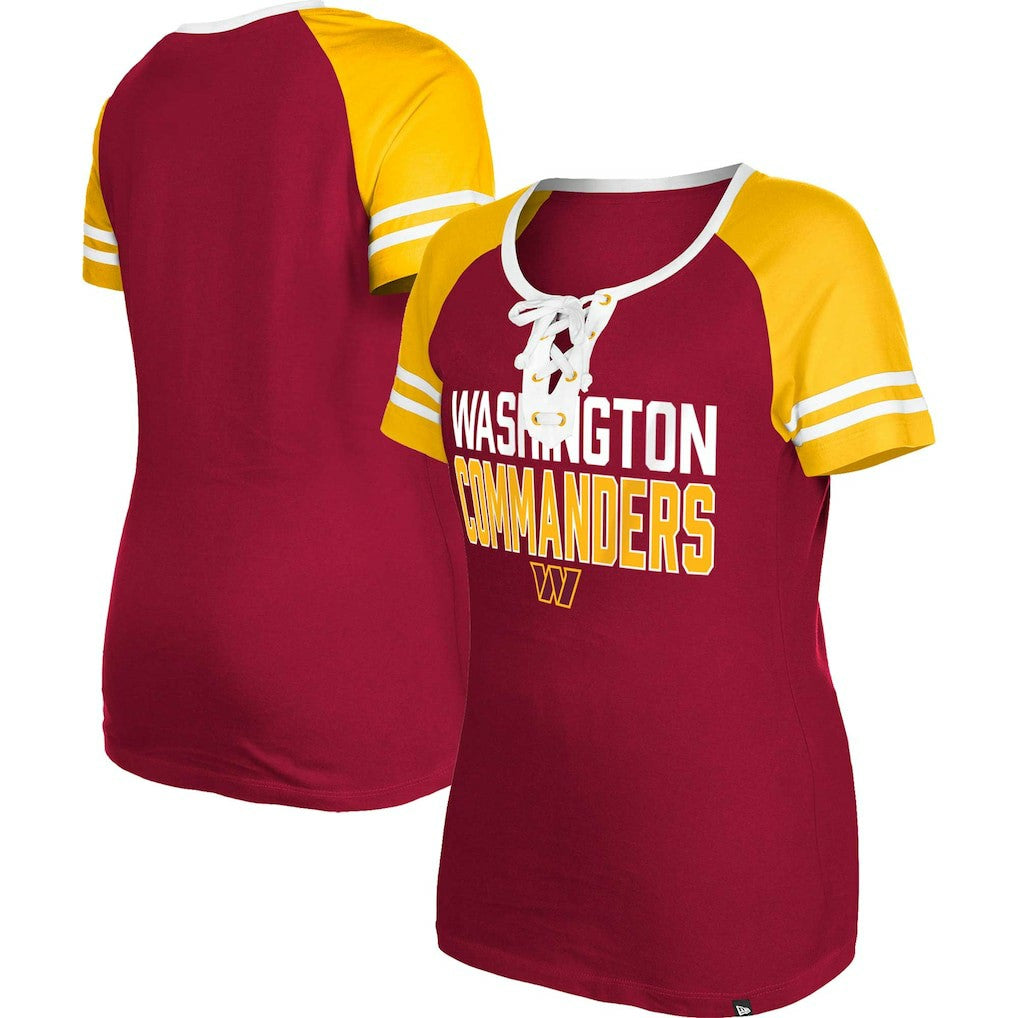 Washington Commanders New Era Women's Raglan Lace-Up T-Shirt Burgundy | NFL