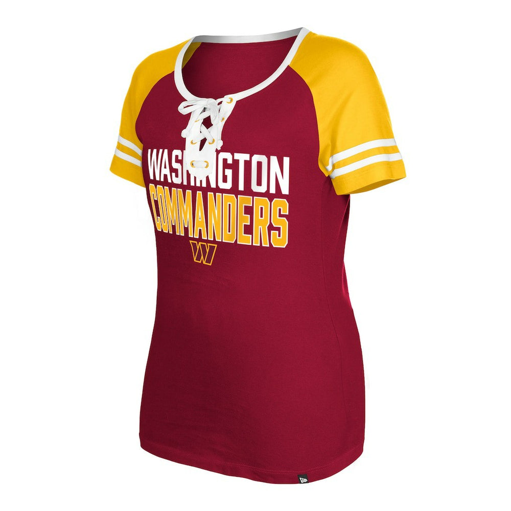 Washington Commanders New Era Women's Raglan Lace-Up T-Shirt Burgundy | NFL