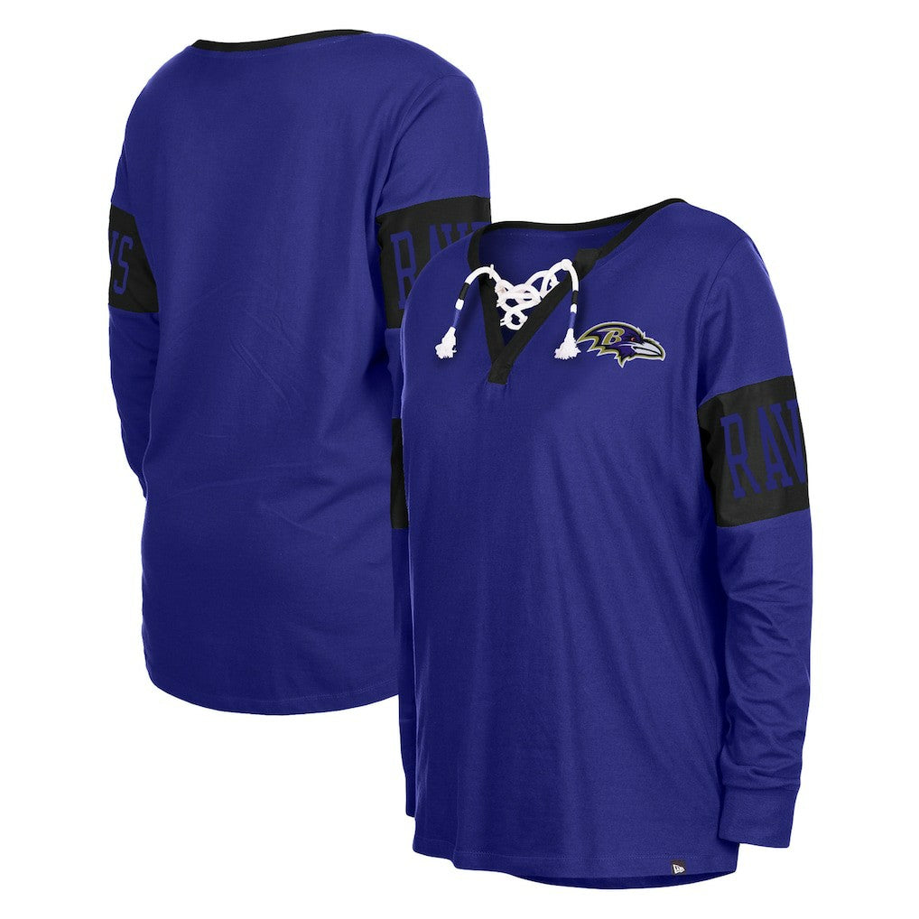 Baltimore Ravens New Era Women's Lace-Up Notch Neck Long Sleeve T-Shirt Black | NFL