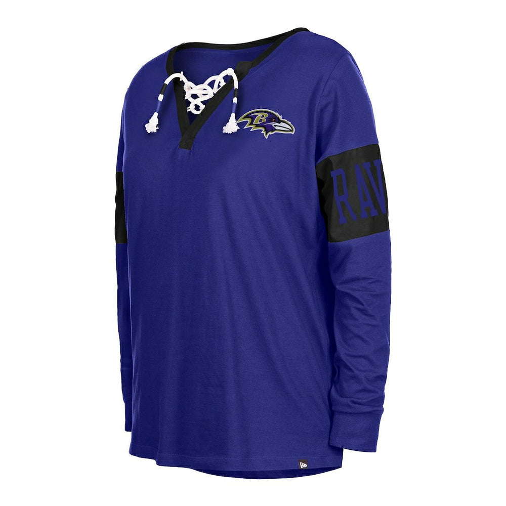 Baltimore Ravens New Era Women's Lace-Up Notch Neck Long Sleeve T-Shirt Black | NFL