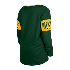 Green Bay Packers New Era Women's Lace-Up Notch Neck Long Sleeve T-Shirt Green | NFL