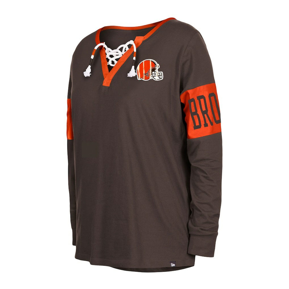 Cleveland Browns New Era Women's Lace-Up Notch Neck Long Sleeve T-Shirt Brown | NFL