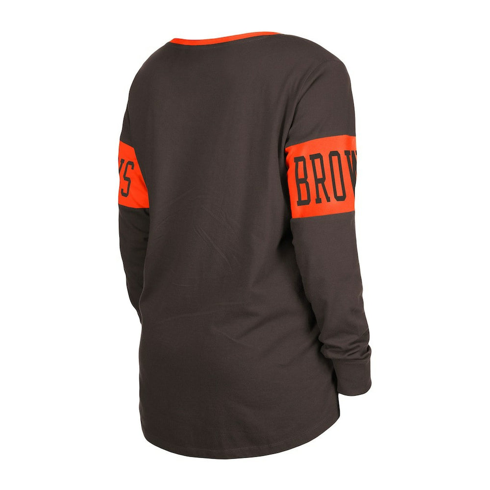 Cleveland Browns New Era Women's Lace-Up Notch Neck Long Sleeve T-Shirt Brown | NFL