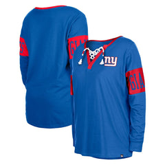 New York Giants New Era Women's Lace-Up Notch Neck Long Sleeve T-Shirt Royal | NFL