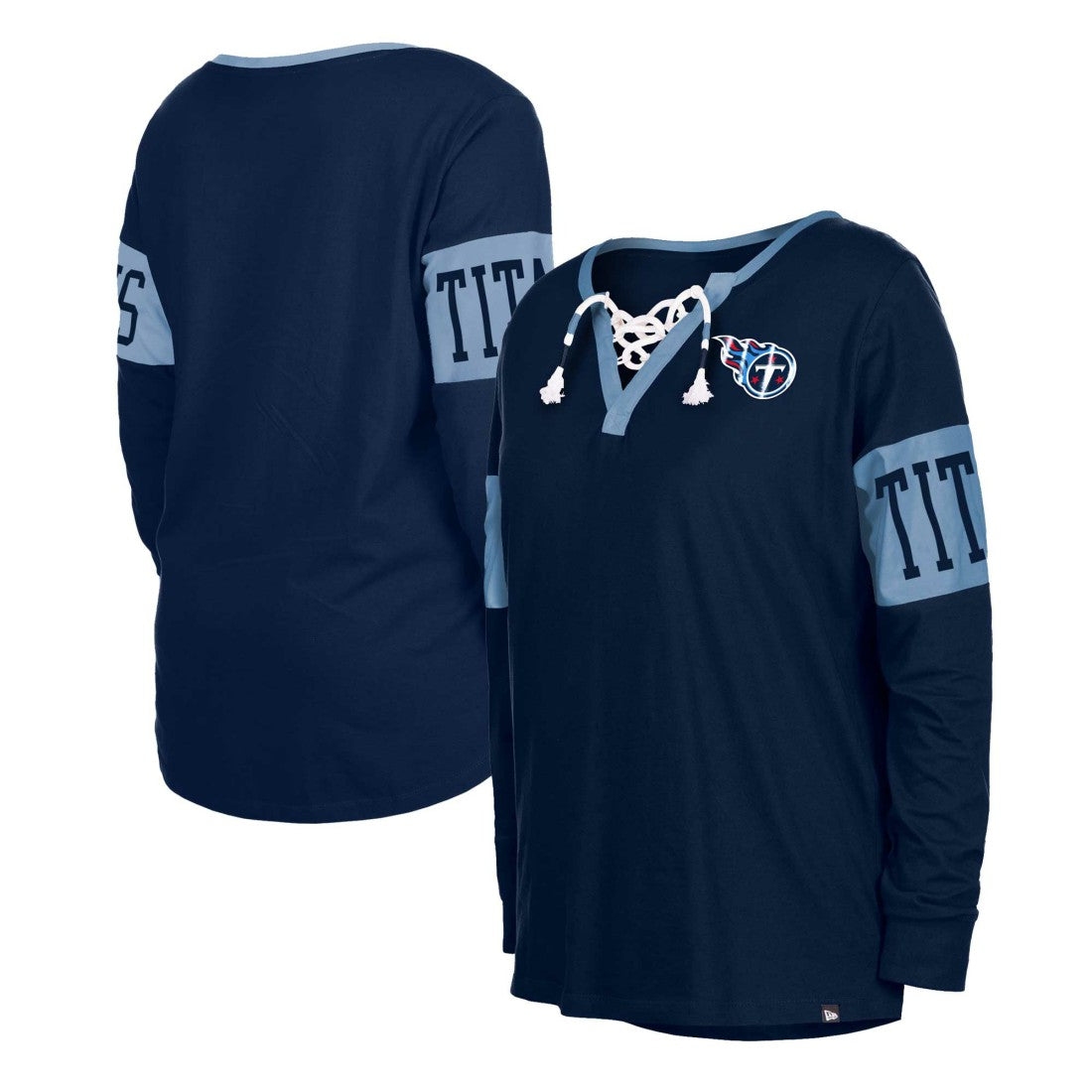 Tennessee Titans New Era Women's Lace-Up Notch Neck Long Sleeve T-Shirt Navy | NFL
