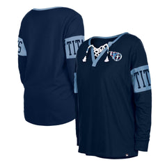 Tennessee Titans New Era Women's Lace-Up Notch Neck Long Sleeve T-Shirt Navy | NFL