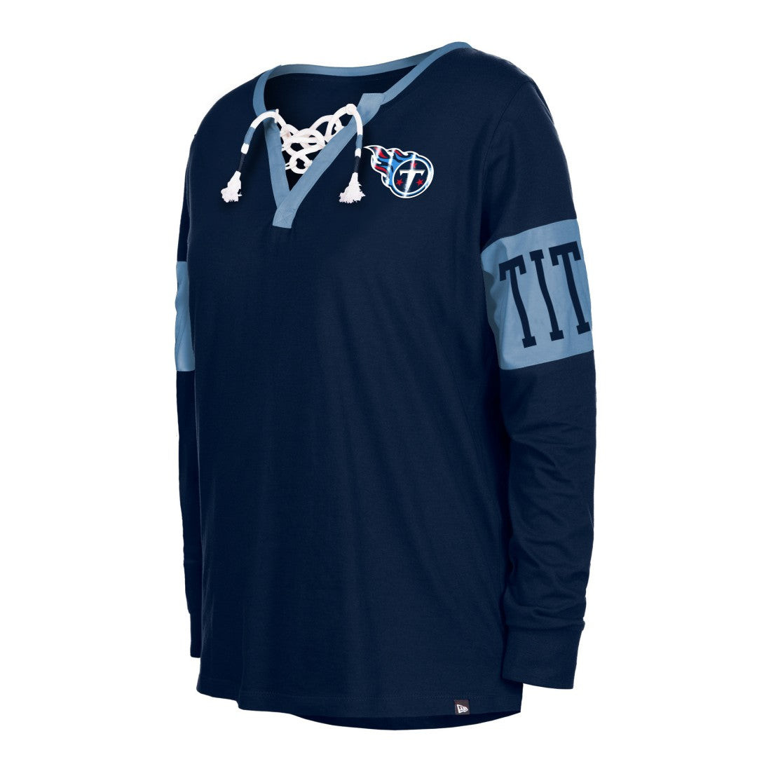 Tennessee Titans New Era Women's Lace-Up Notch Neck Long Sleeve T-Shirt Navy | NFL