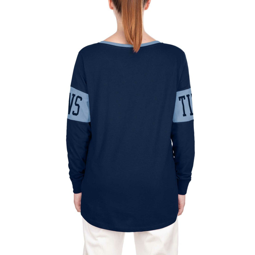 Tennessee Titans New Era Women's Lace-Up Notch Neck Long Sleeve T-Shirt Navy | NFL