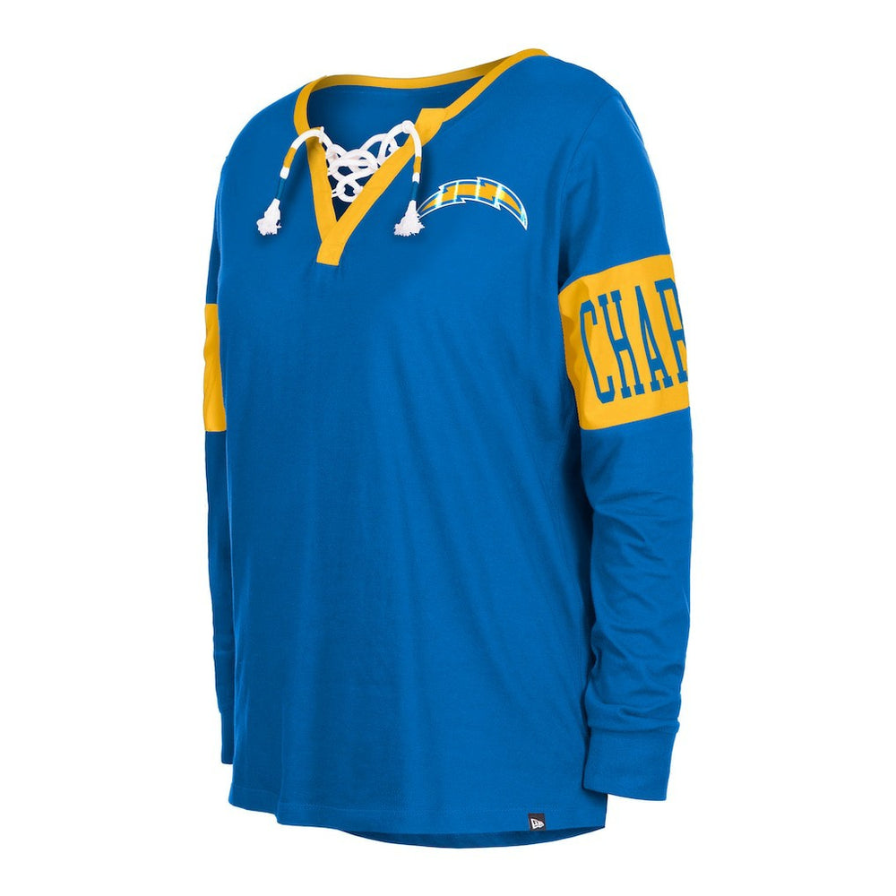 Los Angeles Chargers New Era Women's Lace-Up Notch Neck Long Sleeve T-Shirt Royal | NFL
