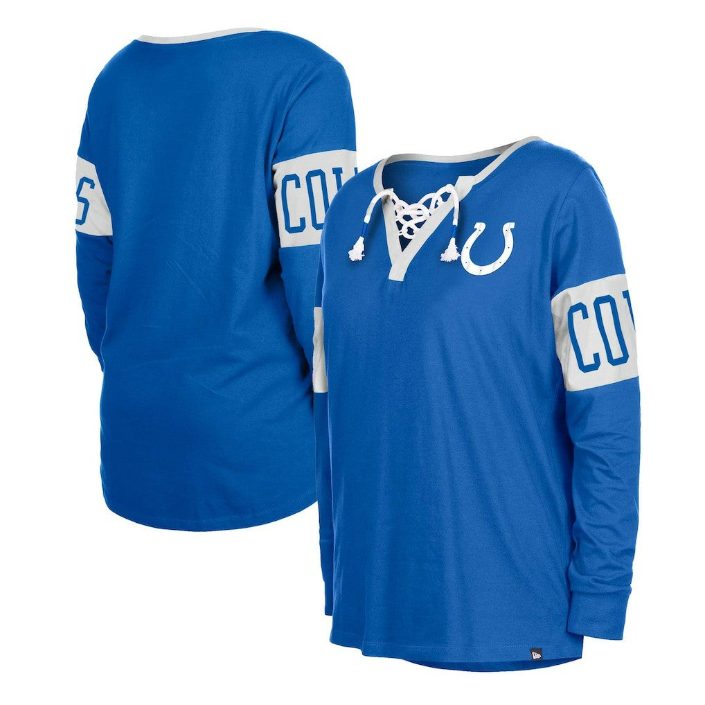 Indianapolis Colts New Era Women's Lace-Up Notch Neck Long Sleeve T-Shirt Blue | NFL