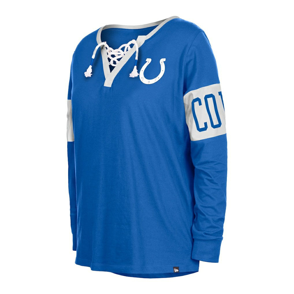 Indianapolis Colts New Era Women's Lace-Up Notch Neck Long Sleeve T-Shirt Blue | NFL