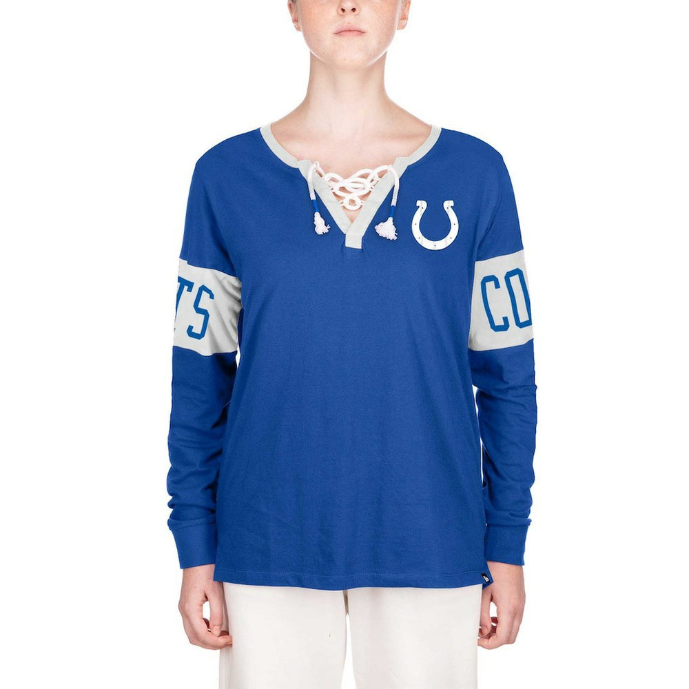 Indianapolis Colts New Era Women's Lace-Up Notch Neck Long Sleeve T-Shirt Blue | NFL