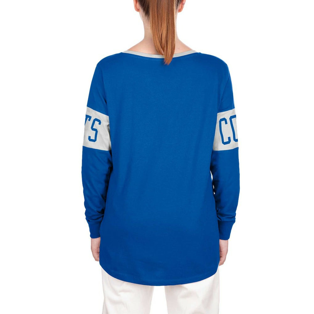 Indianapolis Colts New Era Women's Lace-Up Notch Neck Long Sleeve T-Shirt Blue | NFL